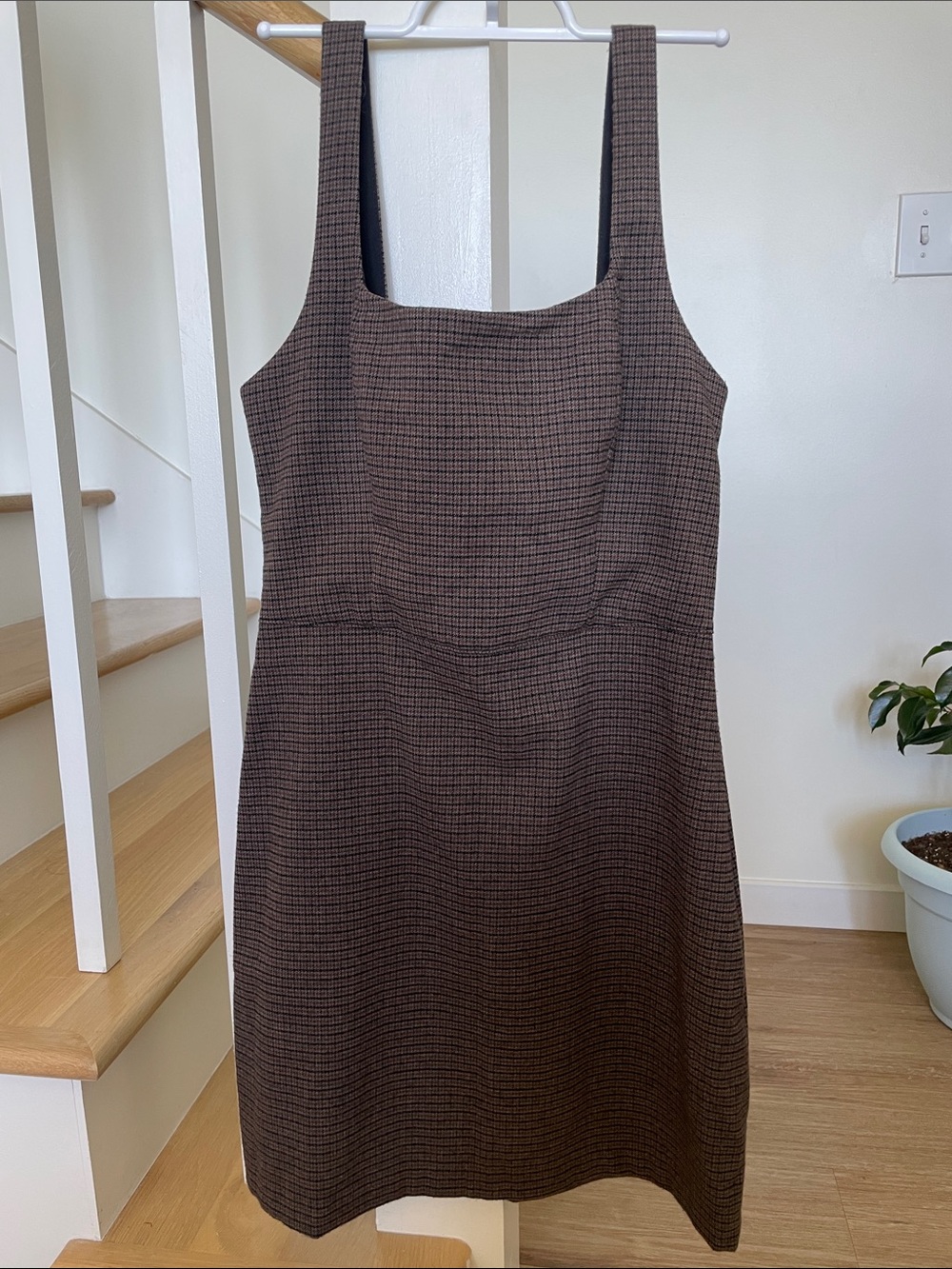 Abercrombie & Fitch Brown Checked Square-Neck Mini Dress